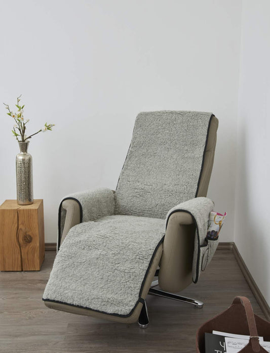 Wool armchair cover with armrest covers and long footrest, Gray.
