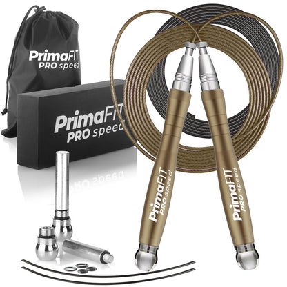 PrimaFIT Adult Fitness Pro Speed Jump Rope 3m Adjustable with Weights, 2 Ball Bearings & Anti-Slip Handles, Professional Skipping for Boxing, MMA, Crossfit. Extra Steel Cable and Bag included.