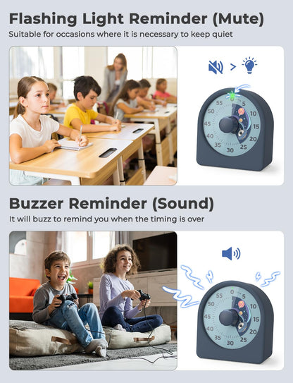 LIORQUE Visual Timer 60 Minutes Countdown Timer for Kids and Adults Quiet Short Term Timer with Silicone Case Pause Function Rechargeable Battery for Kitchen School Office (Blue)