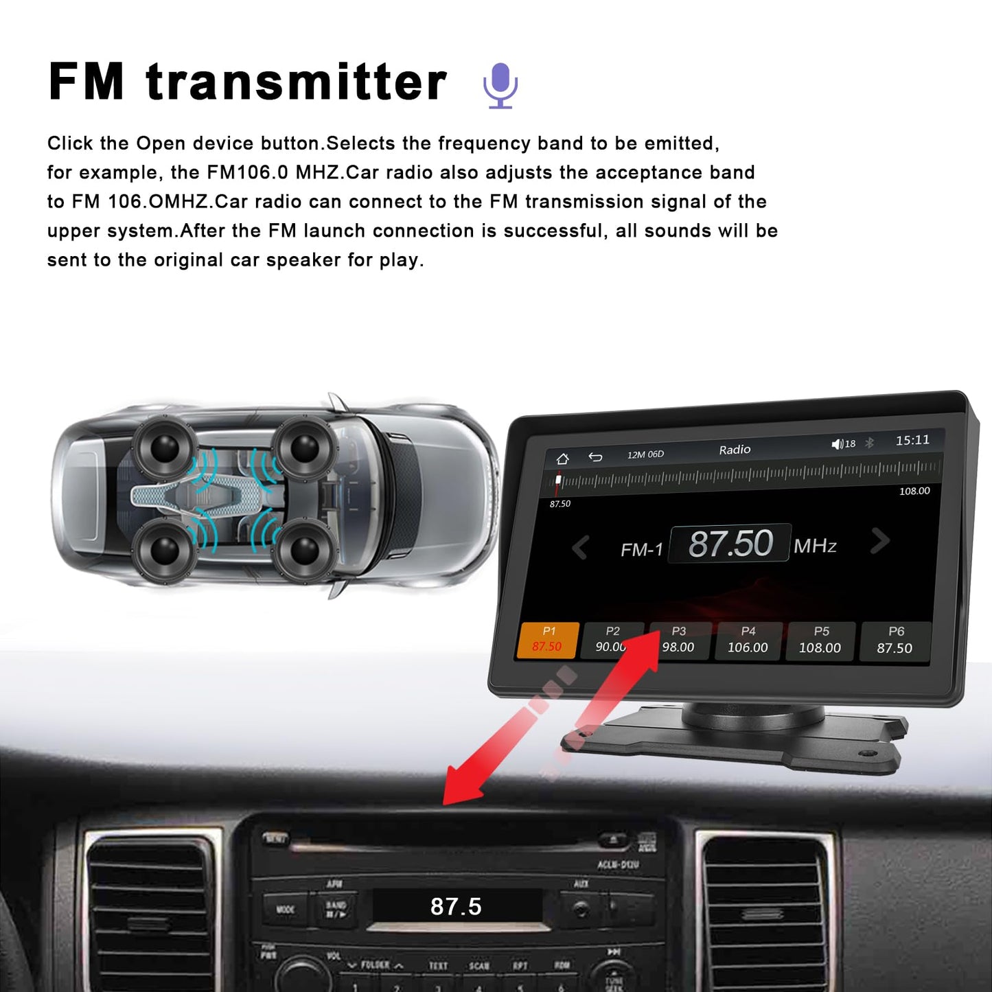 CAMECHO Wireless Carplay&Android Auto Display, 7-inch Portable Car Radio with Touchscreen, Car Play Monitor Supports Bluetooth/Siri/FM/Airplay/AUX+Rearview Camera.