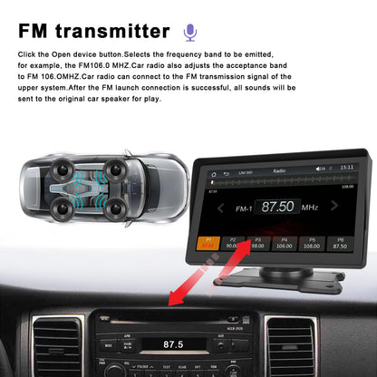 CAMECHO Wireless Carplay&Android Auto Display, 7-inch Portable Car Radio with Touchscreen, Car Play Monitor Supports Bluetooth/Siri/FM/Airplay/AUX+Rearview Camera.