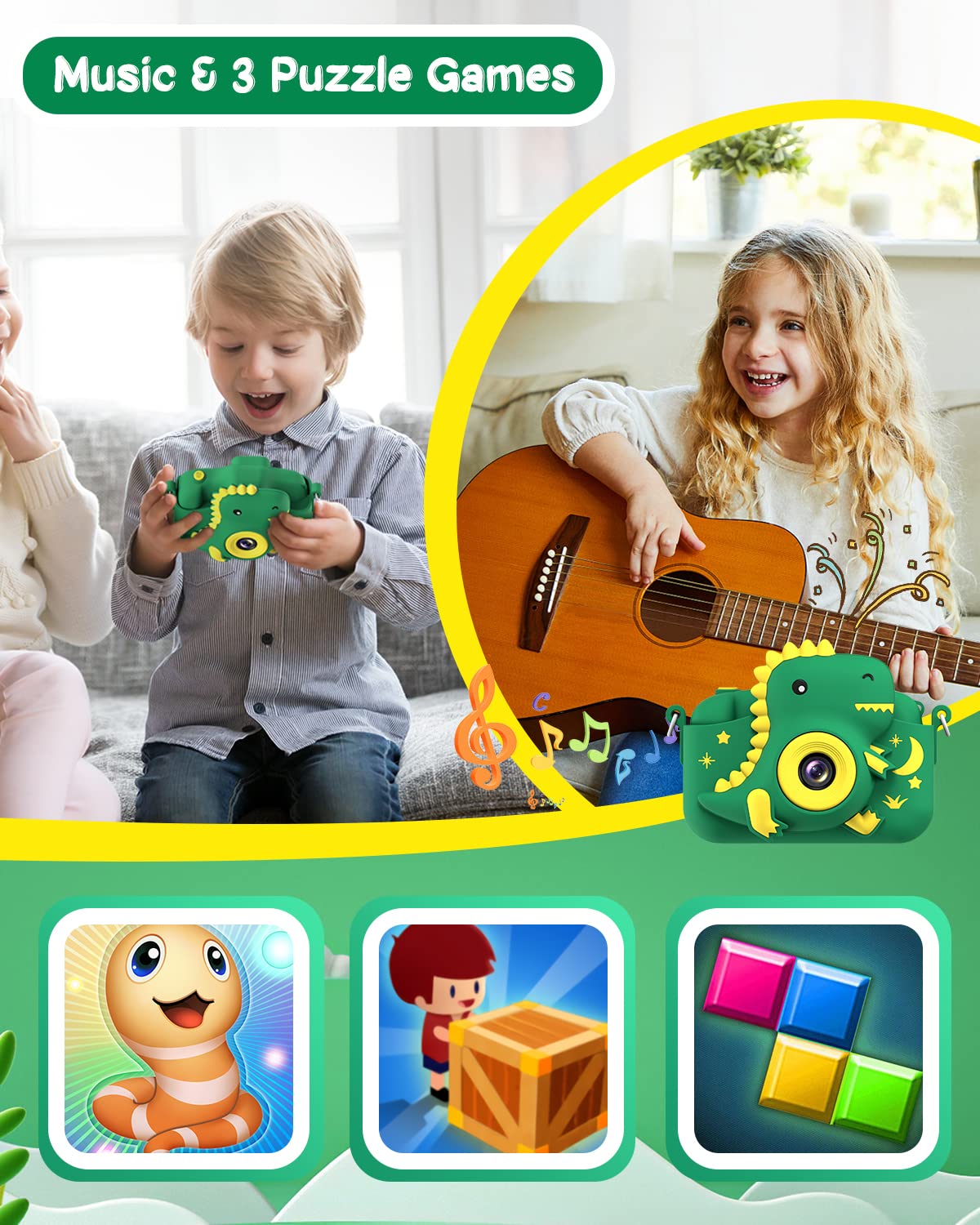 GREENKINDER Kids Camera, 2.0" Screen Children's Camera with 32GB Card, 20MP & 1080P HD Selfie Digital Camera for Kids, Dinosaur Gifts for 3-12 Year Old Boys and Girls