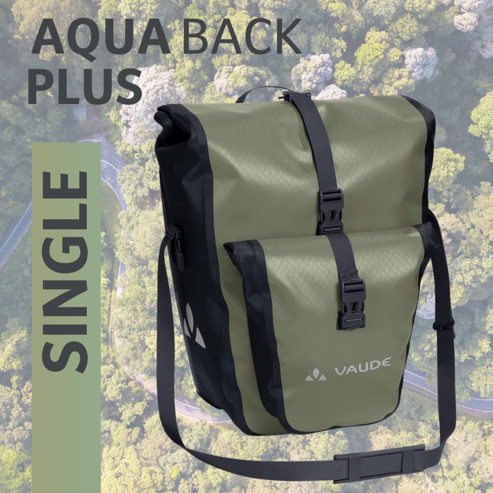 VAUDE bicycle bag for luggage rack Aqua Back Plus Single 1 x 25 L in khaki, rear bag waterproof, bicycle luggage rack bag rear, easy attachment - Made in Germany