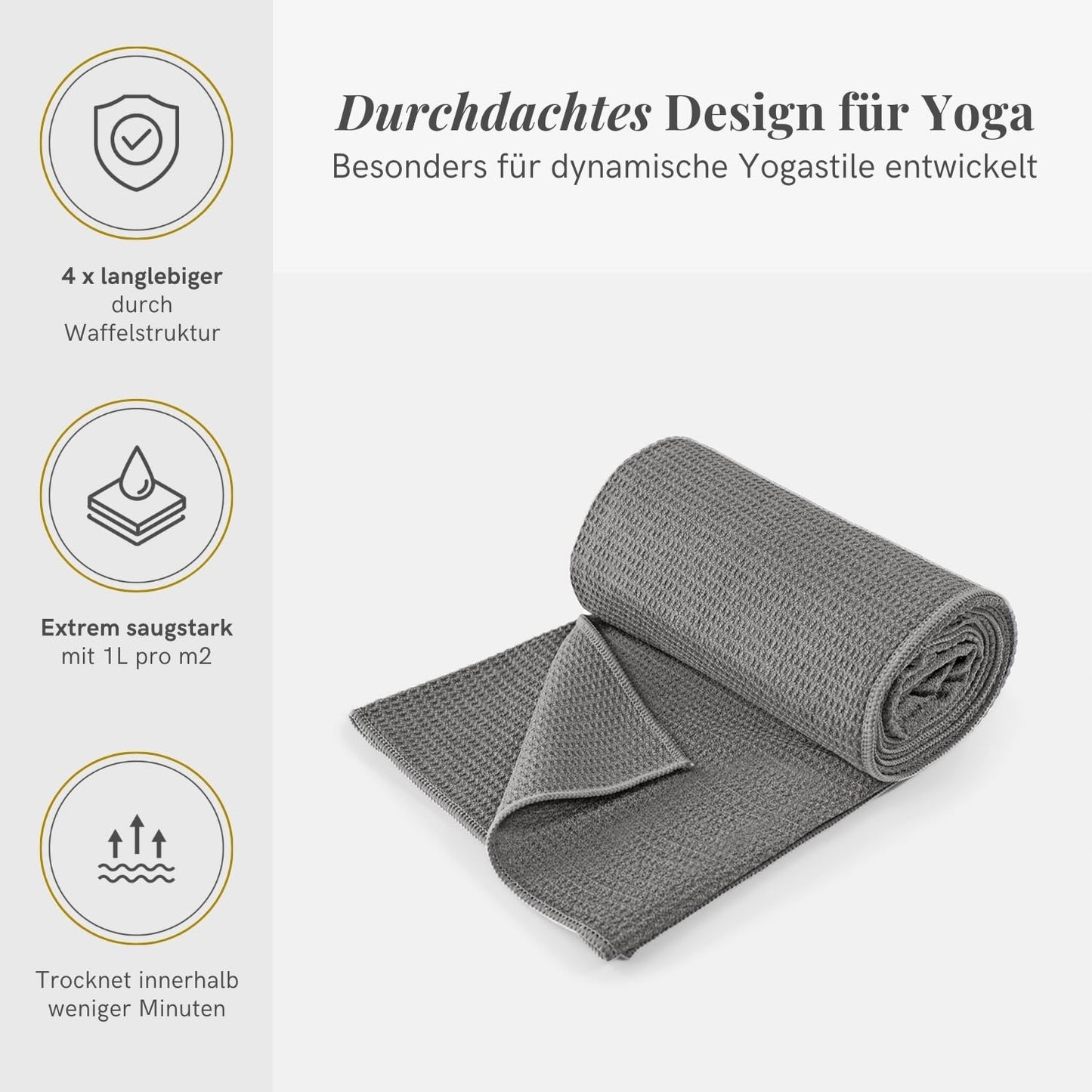Lotuscrafts Yoga Towel Wet Grip - non-slip & quick-drying - Anti-slip yoga towel with high floor adhesion - Yoga towel ideal for Hot Yoga [183 x 61 cm]