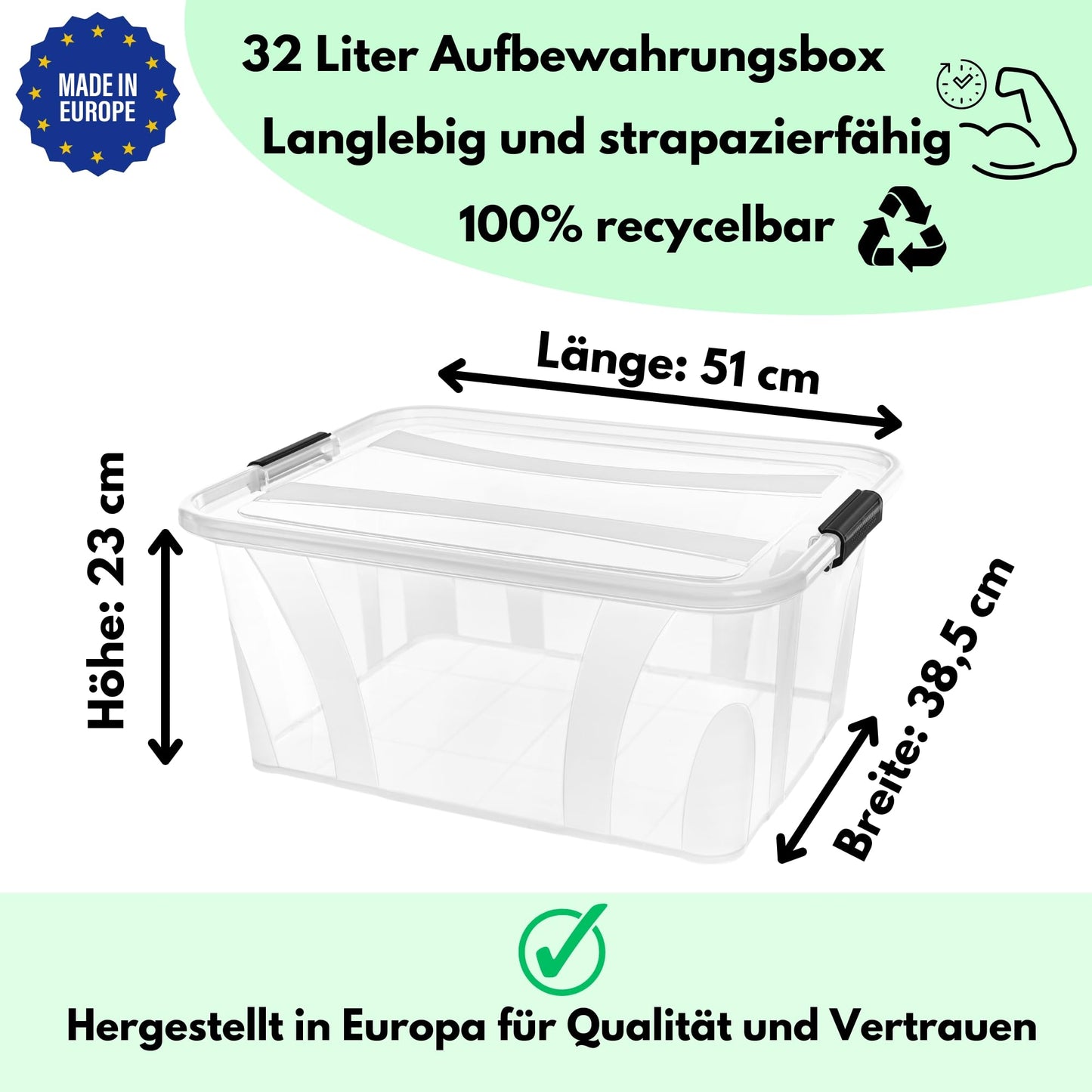 Storage boxes with lid, 7L 14L 21L 32L 55L 80L plastic boxes with click closure stackable boxes 1/3 sets food-safe transparent household & HVAC purchase block (3-set 32-liter & 1x HVAC purchase block)