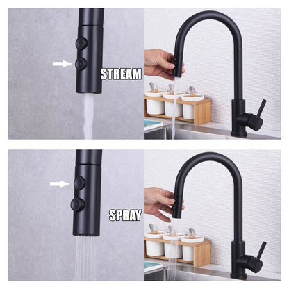 Black Kitchen Faucet, High Pressure Pull-Out 360° Swivel Kitchen Tap, Single Lever Sink Faucet with 2 Spray Modes, High Arc Kitchen Mixer Tap, Pull-Out Stainless Steel Kitchen Faucet.