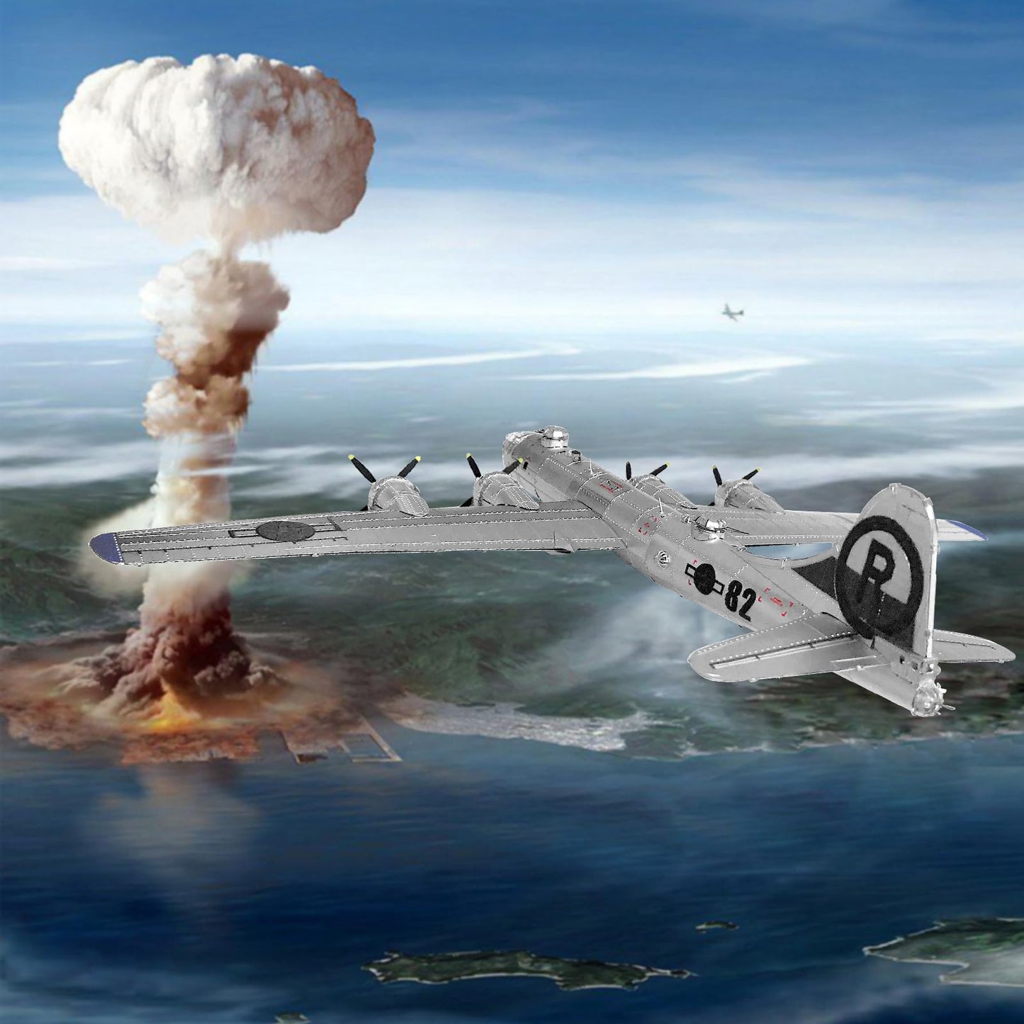 Piececool 3D Metal puzzle aircraft model B-29 Bomber Superfortress, for 340 stainless steel, full metal, 1:1 restore, birthday gift, adult model kit, 150 pieces.