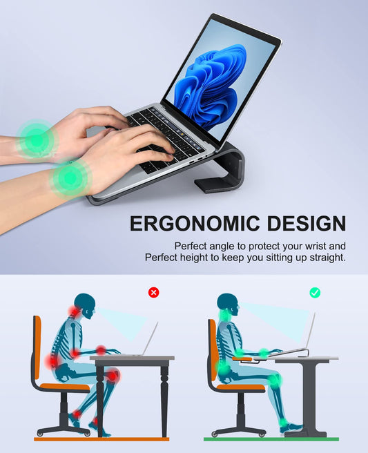 Soqool Laptop Stand, Ergonomic Laptop Holder for Desk, Aluminum Notebook Stand with Ventilation, Compatible with MacBook Air/Pro, Lenovo, Huawei, Acer, Dell, HP (10-17 inches)
