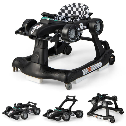 DREAMADE 4-in-1 auto-shaped baby walker with adjustable speed, music & lights. Height adjustable and foldable, suitable for babies aged 6 months and older.