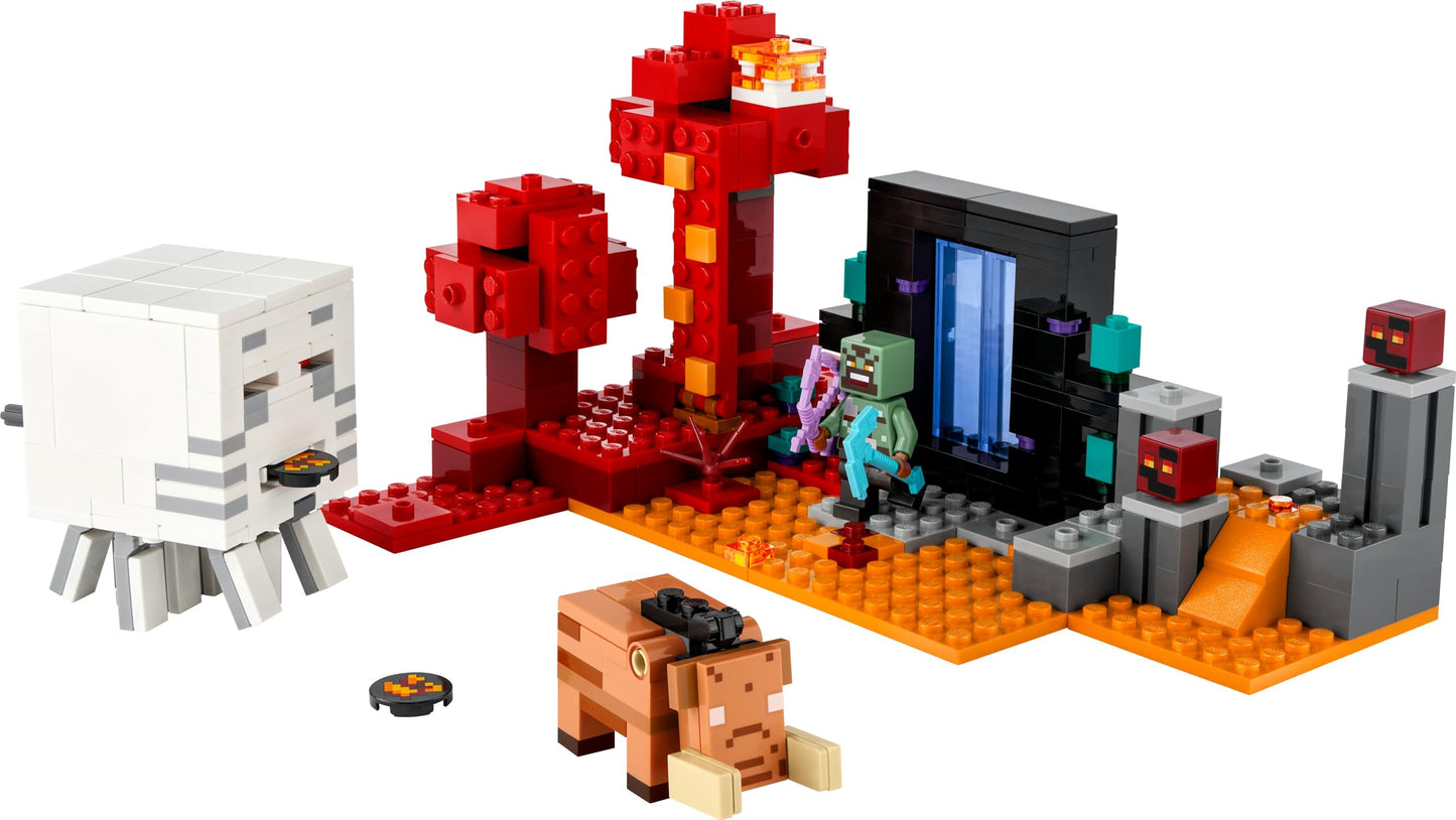 LEGO Minecraft Ambush at the Nether portal - Toy with Orc Warrior figure, Hoglin, and Ghast - Buildable set with 2 Magma cubes - Gamer gift for boys & girls ages 8+ - 21255