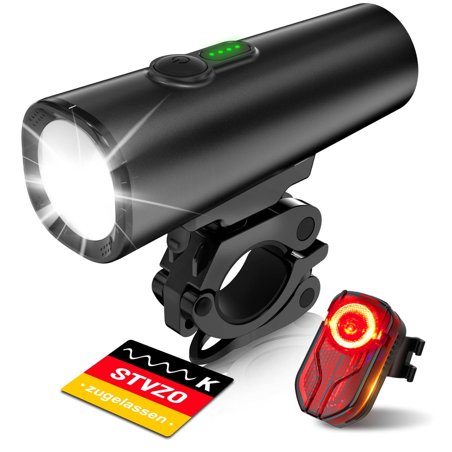 SFGSUP LED Bike Light Set, StVZO Approved Front & Rear Bike Lights, Bike Light Set USB Rechargeable, IPX5 Waterproof Bike Lamp