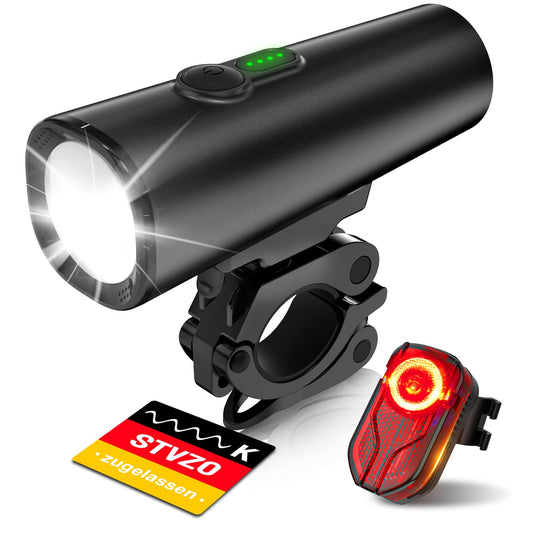 SFGSUP LED Bike Light Set, StVZO Approved Front & Rear Bike Lights, Bike Light Set USB Rechargeable, IPX5 Waterproof Bike Lamp