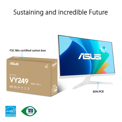 ASUS Eye Care VY249HF-W - 24 inch Full HD monitor - 100 Hz, 1ms MPRT, AdaptiveSync - IPS panel, Vesa 100x100, 16:9, 1920x1080, HDMI, White.