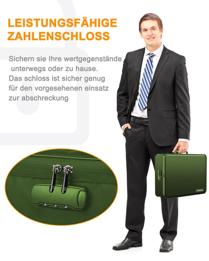 JUNDUN Document Organizer, Fireproof Document Bag with Lock, Document Storage Box with 7 Compartments, File Organizer, Portable Briefcase for Important Documents, File (Green)