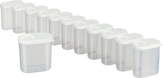 MiraHome Pouring Bins 0.3L 12-Piece Set White - Storage containers with airtight lids - Pouring container for spices & food - Fresh-keeping containers with lids - Storage box with pouring function