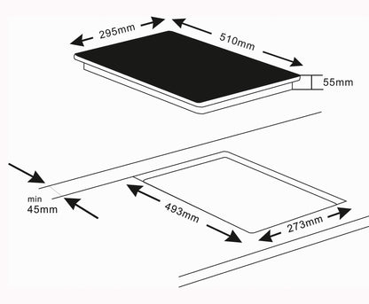 K&H Domino Glass Ceramic Cooktop VC-3002 [2 ZONES] - Hob 2 cooking fields Double - Cooktop 2 plates Independent - Double hotplate Built-in & freestanding - 30CM 3000 Watt - 9 power levels