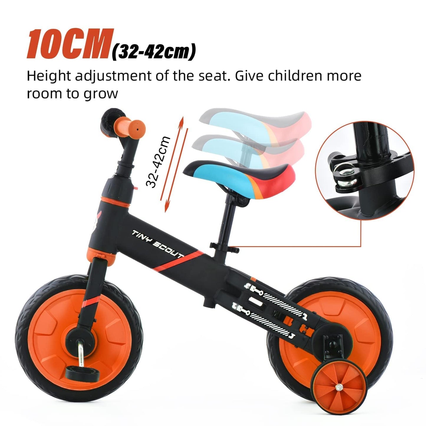 ZavoFly 4 in 1 balance bike, kids tricycle, tricycle for children aged 3 to 5 years old (Orange)