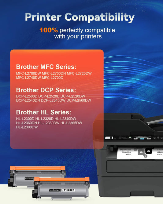 TN2320 compatible toner for Brother TN-2320 TN2320 TN-2310 toner for Brother MFC-L2700DW MFC-L2700DN MFC-L2720DW HL-L2340DW HL-L2300D DCP-L2520DW DCP-L2540DN MFC-L2740DW HL-L2360DN (2 Black)
