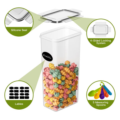 20-piece set of airtight food storage containers with plastic lids, perfect for storing spaghetti, flour, muesli, and cornflakes in the kitchen. Comes in various sizes ranging from 2.8L to 0.52L.