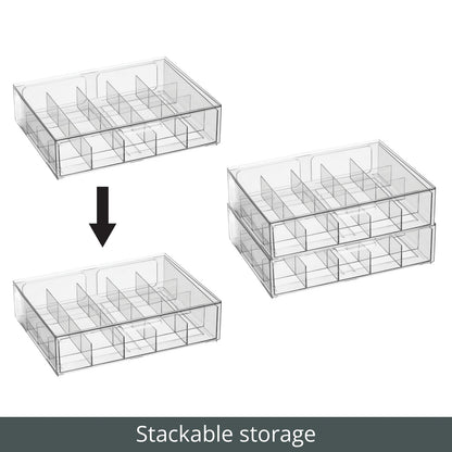 mDesign storage box for tea bags, coffee pods, sugar, etc. - compact plastic tea box with 20 compartments - kitchen organizer with a drawer - 2-pack - transparent