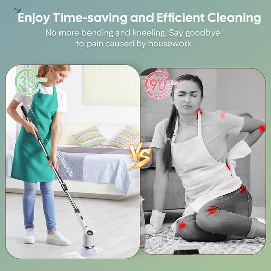 Electric cleaning brush, 9 IN 1 Spin Scrubber Cordless with 8 drill brushes heads, Acemall 152cm Adjustable Handle, 3 speeds for bathroom, bathtub, kitchen, floor, grooves.
