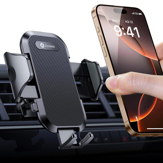 Andobil car phone holder vent phone mount [2025 upgraded vent clip] car phone holder 360° rotation car mount compatible with iPhone 16 15 14 13 11 12 Pro Max Samsung S24 S23 Ultra