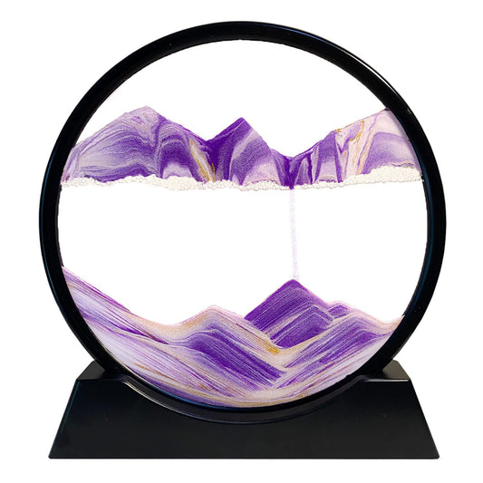 Yuomiker Dynamic 3D Sand Art to Rotate, Flowing Sand Painting in Circular Glass Frame, Moving Sand Picture Natural Landscape, Relaxing Decoration for Office Home Desktop Art (Purple, 12")