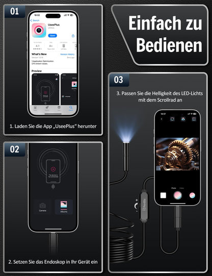 Endoscope camera with light, Ferdiiz 1920P HD Endoscope Camera for Phone with 8 LED, Waterproof IP67 Inspection Camera, No WiFi Needed Drain Camera for Android & iOS, Tablet - 32.8 ft/10 m