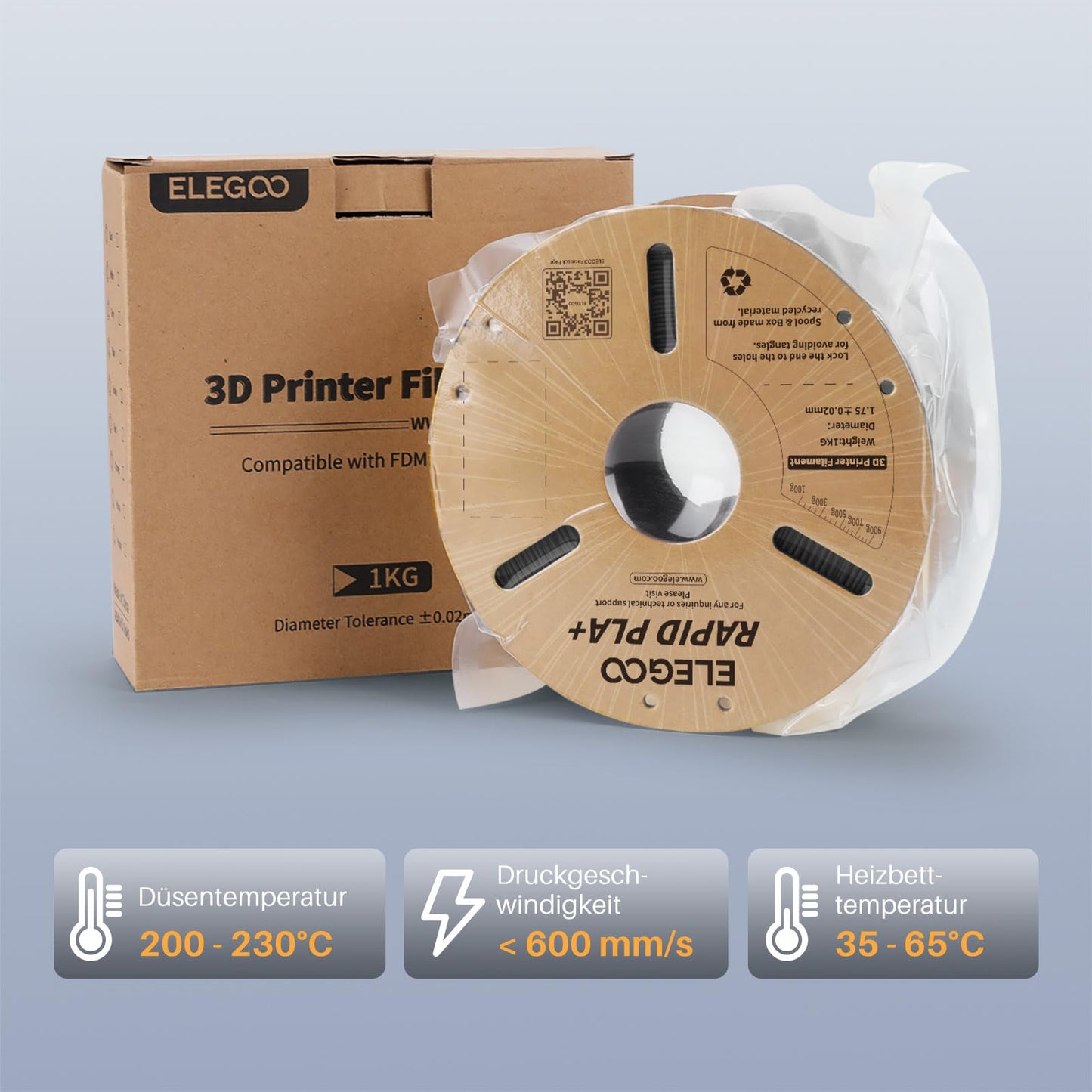 ELEGOO High Speed PLA+ Filament 1.75mm White 1 KG, Rapid PLA Plus 3D Printer Speedy Filament, 600 mm/s High Speed Printing, Dimensional Accuracy +/-0.02mm, 1kg Spool (2.2lbs)