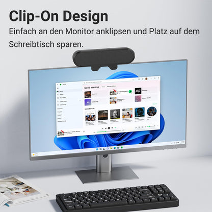 INGA USB speakers for computer monitor and laptop, clip-on desktop soundbar, USB/C-PC speakers, suitable for desktop, laptop, and Mac (Black).