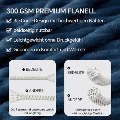 BEDELITE Cozy Blanket Plush Large - Soft Flannel Blankets Blue 220x240 for Bed, Decor Striped Cord Fleece Blanket Navy as Bedspread for Bedroom, XXL Blanket Wide Use