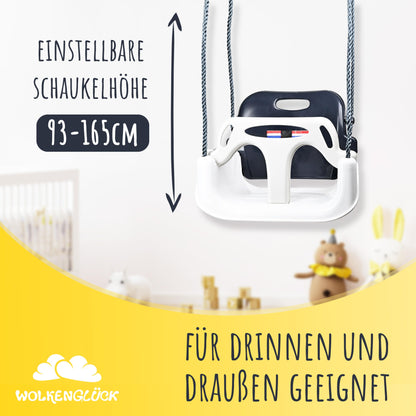 CLOUD HAPPY® Baby Swing 3 in 1 [6 months to 6+ years] - Adjustable kids swing for outdoor & indoor - High-quality swing with backrest & safety belt included (Gray)