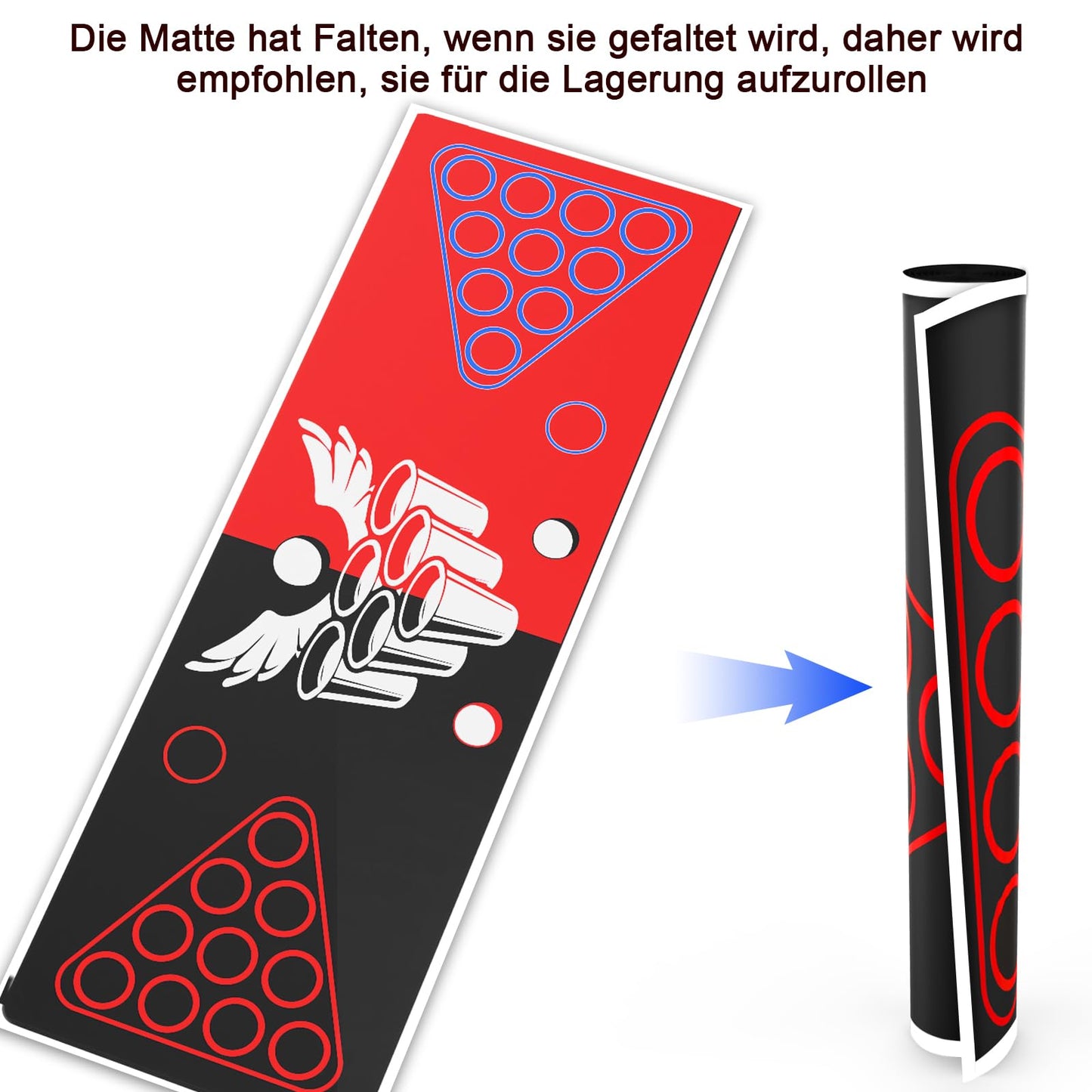 Faburo table tennis balls cup set, 180x60cm table mat set with 30 cups+8 table tennis balls+10 dice+table mat, party cup table mat game for party Christmas, red table mat