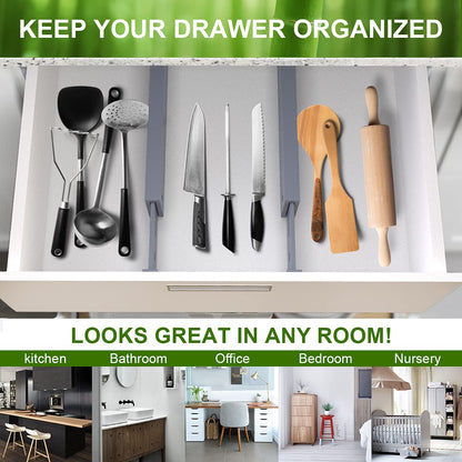 ANTOWIN Drawer Divider Adjustable Bamboo (42.5-56.4cm), Drawer Organizer, Spring Loaded, Kitchen, Dresser, Bathroom, Bedroom, Baby Drawer, Desk Organization System (grey)