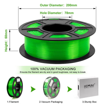 IEMAI PETG Filament 1.75mm, Transparent PETG Fluorescent Green 1Kg, High Speed 3D Printer Filament, Dimensional Accuracy +/- 0.02mm, Suitable for printing lampshades decorations