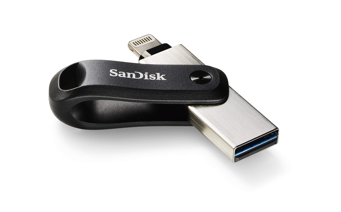 SanDisk iXpand Go Flash Drive iPhone Storage 128GB (iPad compatible, auto backup, keychain design, USB 3.0, iXpand App), Black