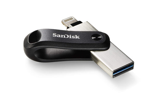 SanDisk iXpand Go Flash Drive iPhone Storage 128GB (iPad compatible, auto backup, keychain design, USB 3.0, iXpand App), Black