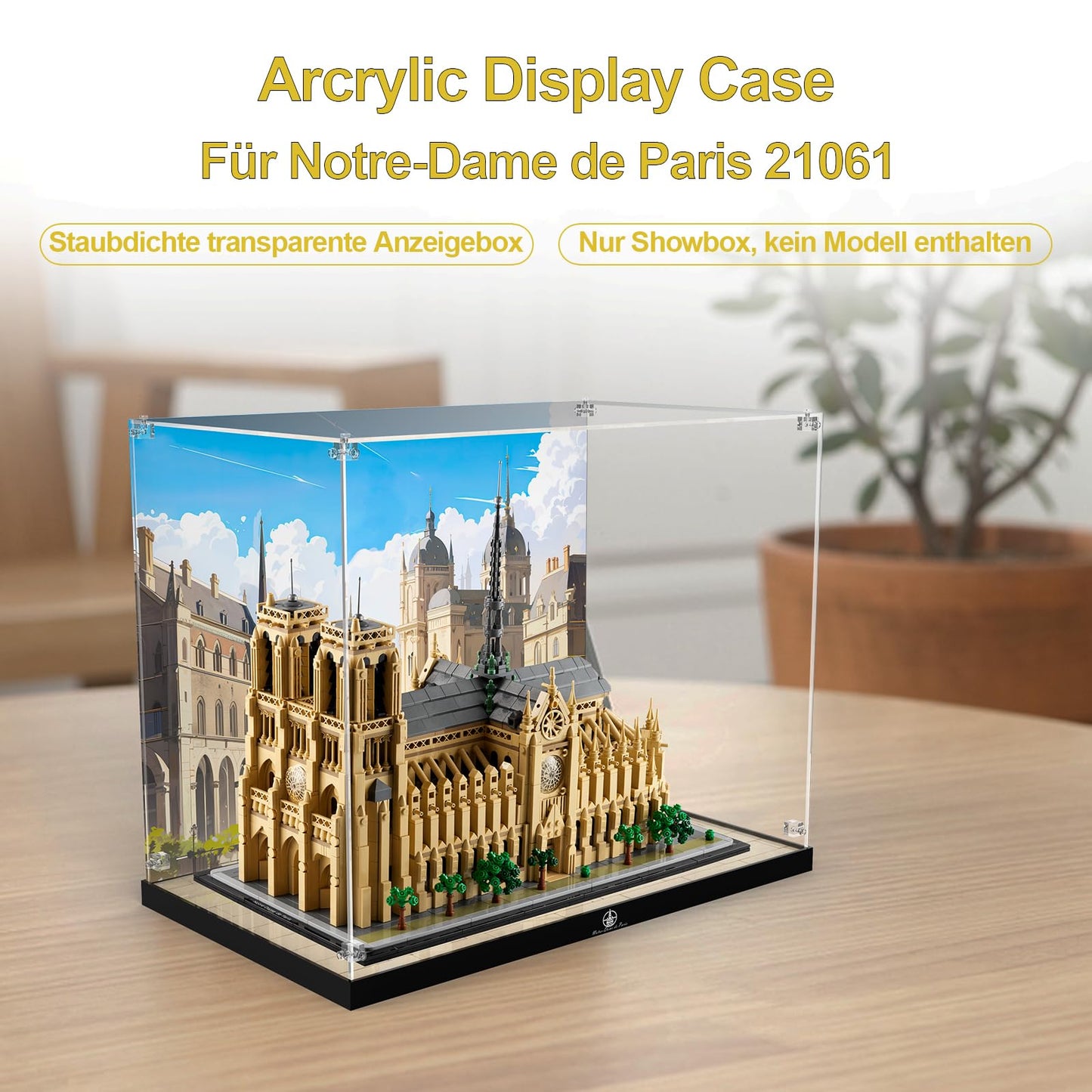 cooldac acrylic display case compatible with Lego 21061 Notre Dame de Paris, dustproof and transparent showcase compatible with Architecture 21061 set (case only, model not included)