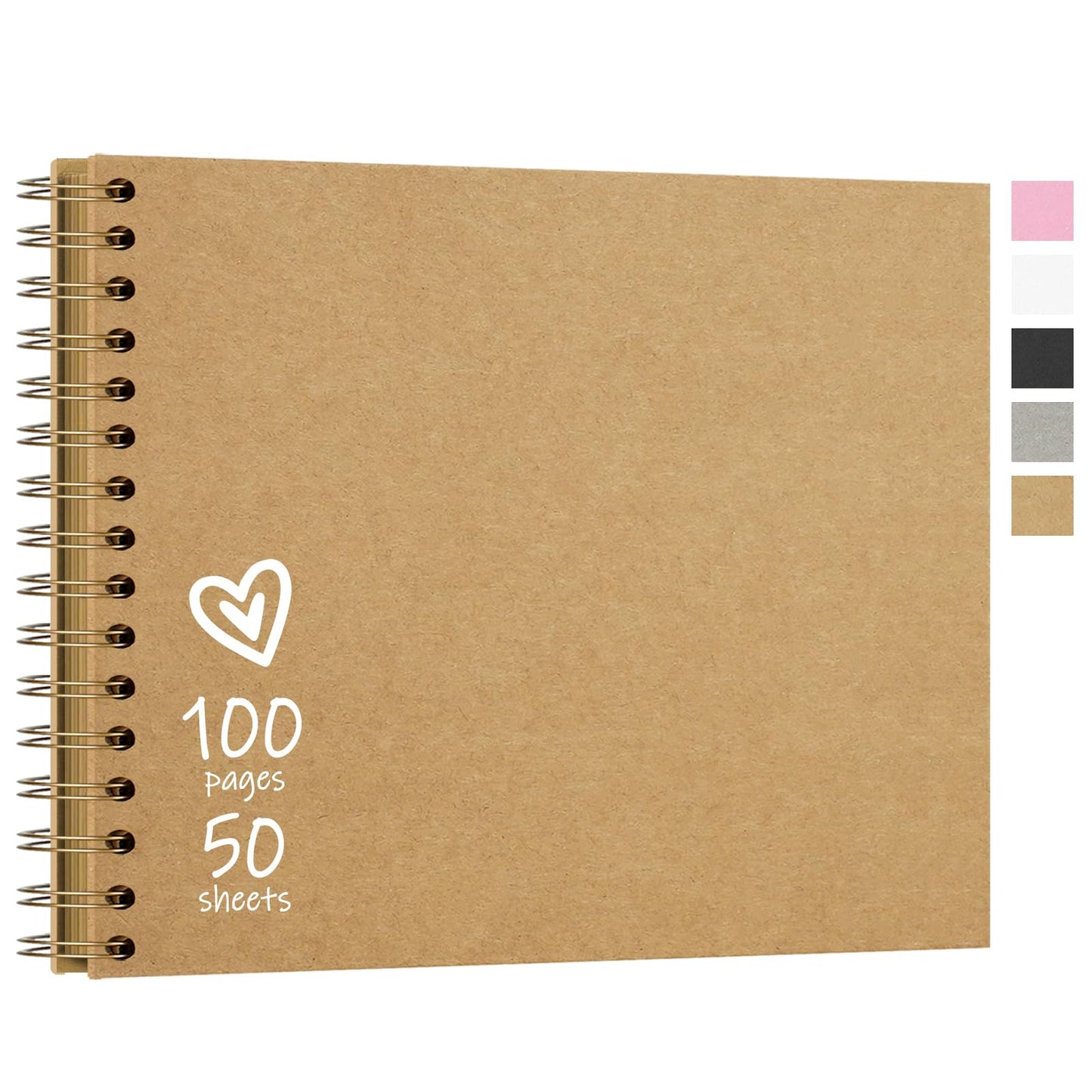 Vienrose 28.5 x 20.5 cm photo album for DIY customization and pasting with 100 pages, hardcover kraft paper spiral album scrapbook, DIY memory book for wedding, birthday, anniversary, khaki color.