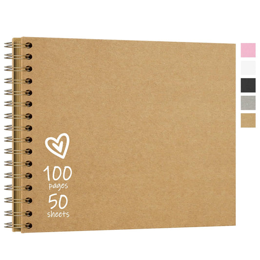 Vienrose 28.5 x 20.5 cm photo album for DIY customization and pasting with 100 pages, hardcover kraft paper spiral album scrapbook, DIY memory book for wedding, birthday, anniversary, khaki color.