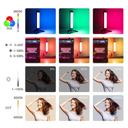 LUXCEO P200 LED video light stick, handheld photography light waterproof, 4000mAh built-in battery, magnet with APP remote control 3000K-6000K, short portable mini LED lamp