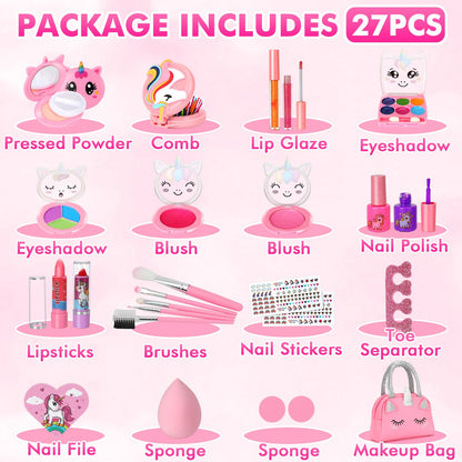 Aureyung Kids Makeup Set Girls Toy, Unicorn Makeup Case, Washable Kids Makeup Kit, Christmas Birthday Gifts for Girls 3 4 5 6 7 8 9 10 Years