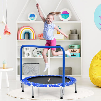 GOPLUS 92cm Children's Mini Trampoline with Handle, Foldable Garden Trampoline up to 150kg load capacity, Kids Trampoline for Indoor & Outdoor & Garden, sturdy Safety Trampoline for Toddlers (Blue)