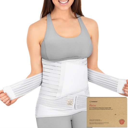 KeaBabies Revive 3 in 1 Postpartum Belt for Women - Belly Wrap After Birth C-Section, Postpartum Recovery Belt, Postpartum Belly Band, Pregnancy Belly Belt (Matte White, M/L)