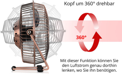Stagecaptain TV-60U MkII 6" USB desk fan - perfect for desks and small living spaces - 6" fan blade - made entirely of sturdy metal - infinitely adjustable angle - powered by USB port