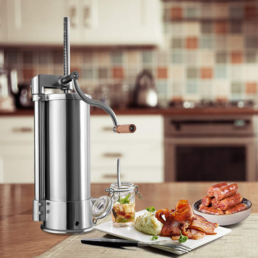 COSTWAY 1.5kg/2.5kg/3kg/5kg Manual Sausage Stuffer, Stainless Steel Sausage Maker, Silver Sausage Filling Machine with Table Clamp, Sausage Injector including Filling Tubes (5KG - 6 Filling Tubes)