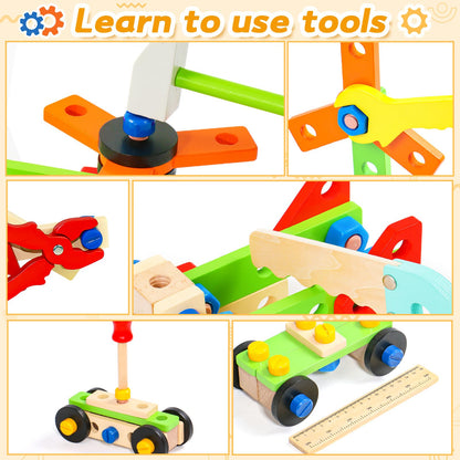 Rtomry Toys for Ages 3+ Tool Set for Kids Montessori Toys for Ages 3+ Boys Girls Wooden Role Play Toolbox Gifts for Kids
