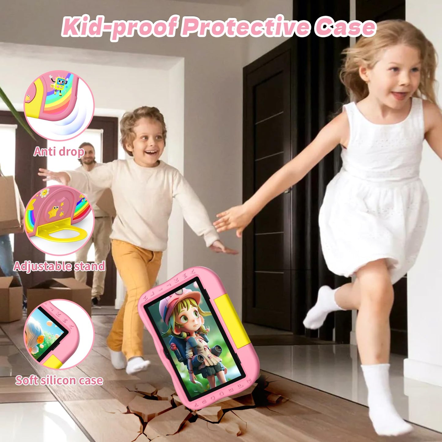 Rebecca Kids Tablet 10 inch Android 14 Tablet for kids with Octa-Core, 6000 mAh, 10GB (4+6) RAM + 64GB ROM, WiFi, BT5.2, Parental Control, Pre-installed kids' educational software Learning tablet for kids.