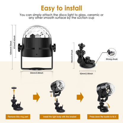 Gobikey Disco Ball, 360° Rotating Music Activated Disco Light LED Party Lamp with Remote Control- 3W RGB Dynamic Disco Light Effects, 4M/13ft USB, Party Light for Party/Halloween/Wedding
