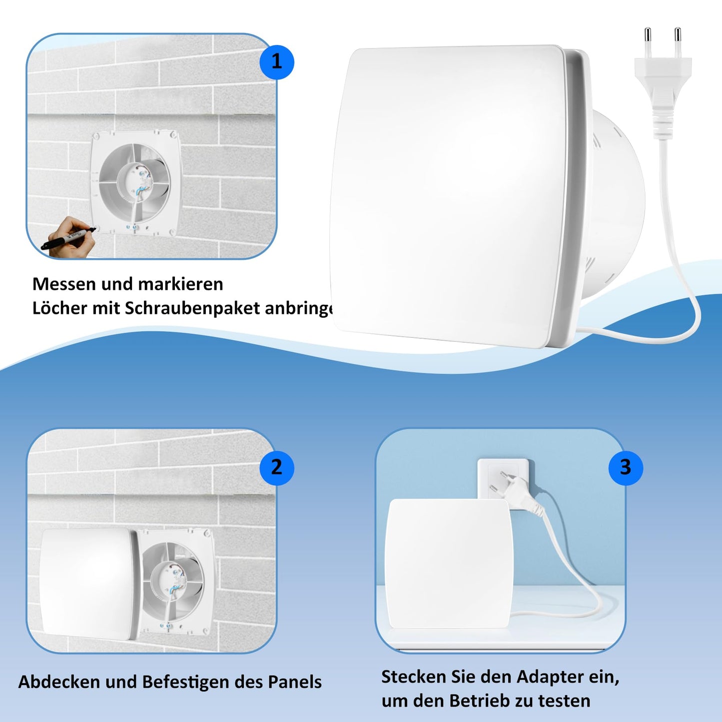 Moonjor 150mm exhaust fan kitchen, 240m³/h IPX2 Silent bathroom extractor window fan with check valve 1m EU power cord for bathroom, toilet, garage, office, attics